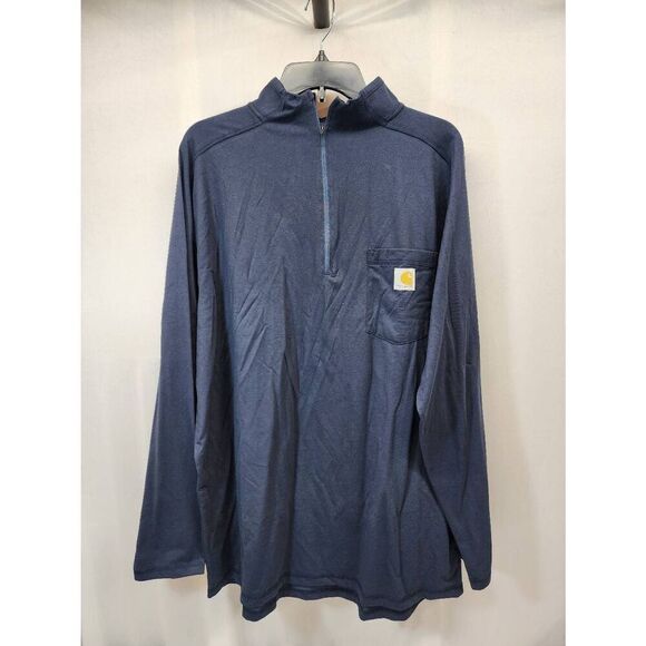 Carhartt Force Men's XL Navy Relaxed Fit Midweight Long-Sleeve Quarter-Zip Mock- - Picture 2 of 8